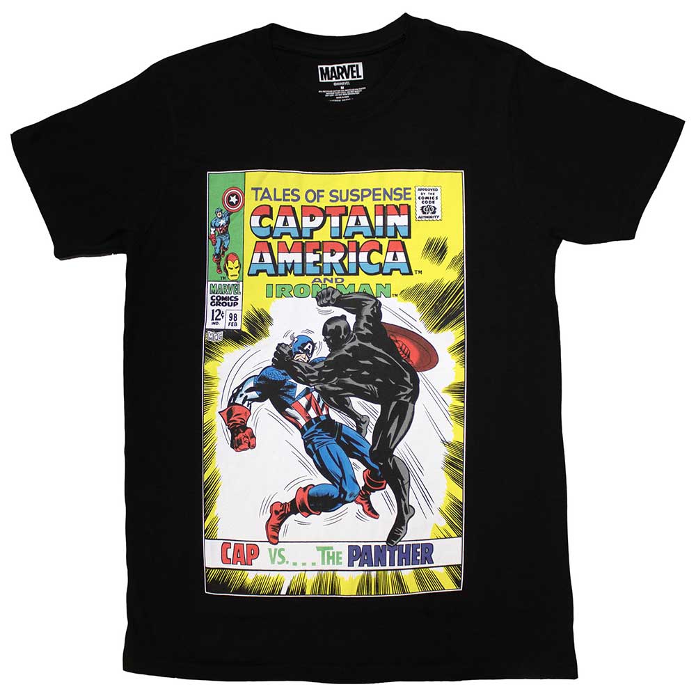 Marvel Comics Unisex T-Shirt: Cap vs The Panther Comic Cover (Medium)