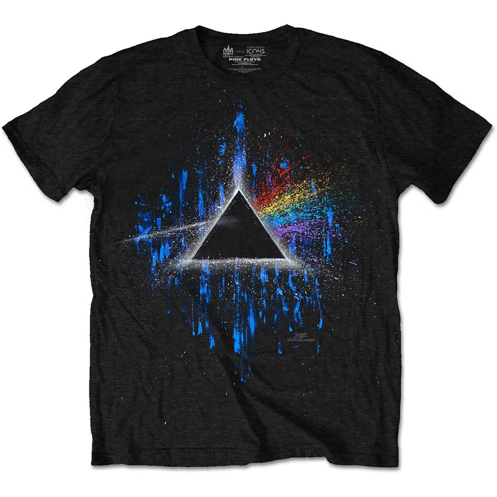 Pink Floyd Unisex T-Shirt: Dark Side of the Moon Blue Splatter (Small) - 2