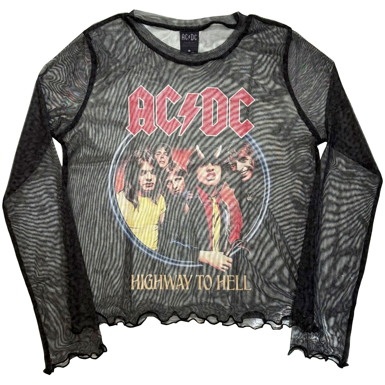 AC/DC langermet mesh-crop-top for damer: Highway To Hell (svart) - 2