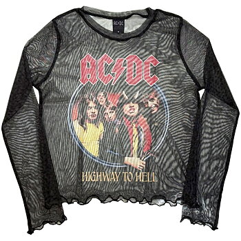 AC/DC Dam Långärmad Mesh Crop Top: Highway To Hell (Svart)