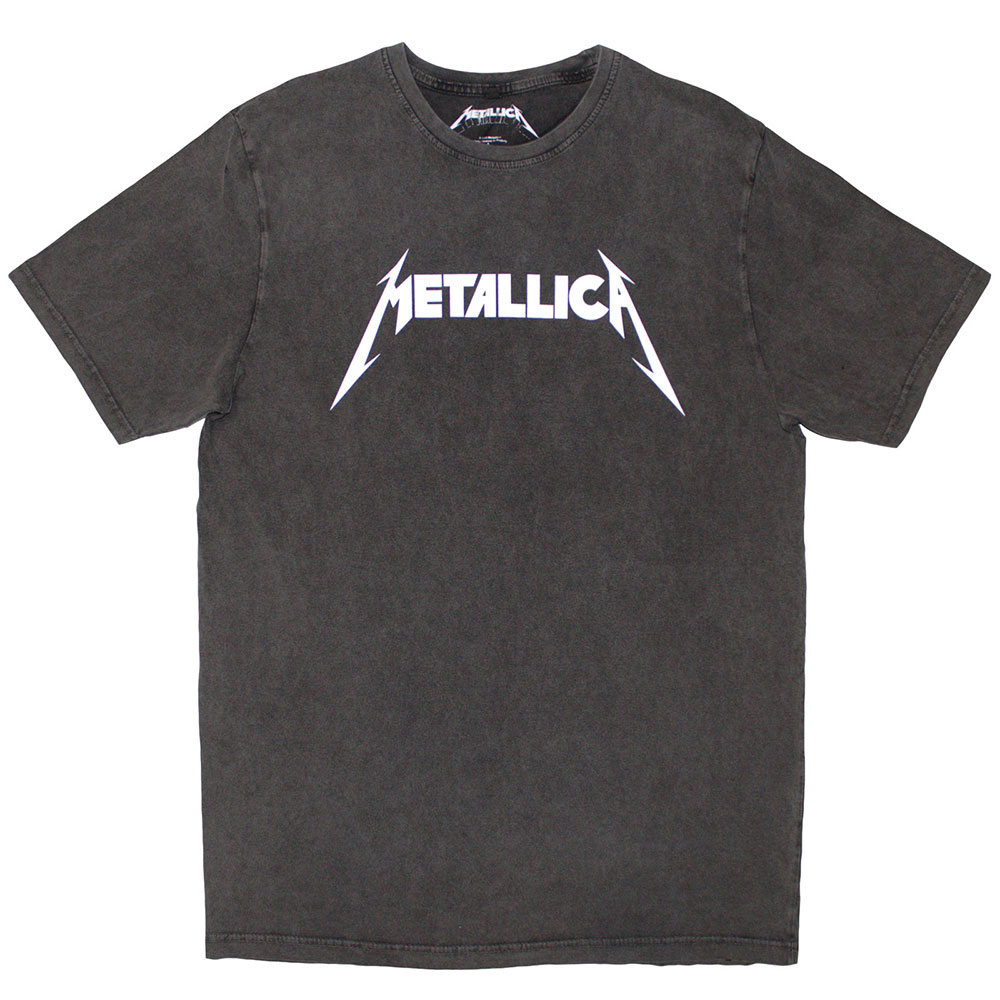 Metallica Unisex Stone Wash T-Shirt: Logo (Charcoal Grey) (X-Large)