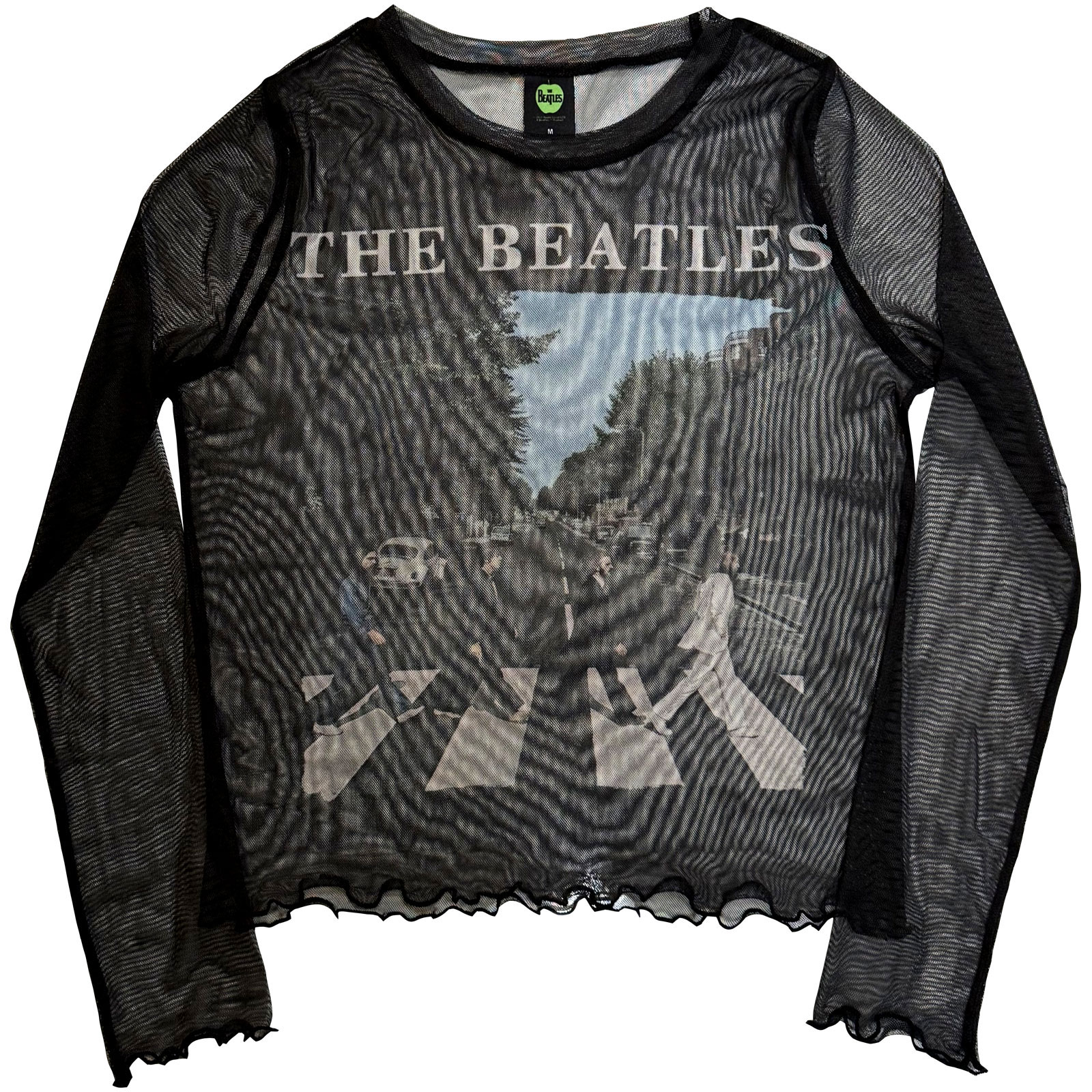 The Beatles Langermet Mesh-Crop-Top For Damer: Abbey Road &amp; Logo (svart) - 2