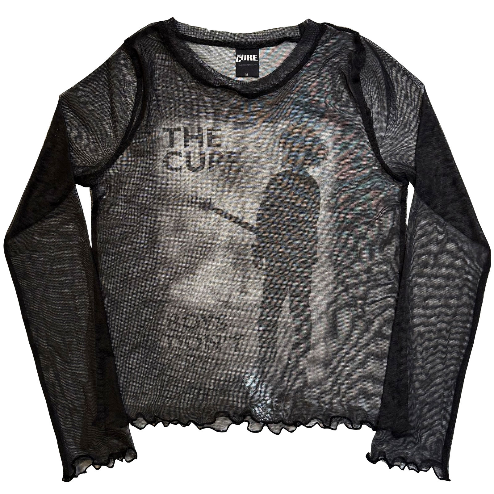 The Cure Dam Langærmet Mesh-Crop-Top: Boys Don’t Cry B&W (Sort) - 2