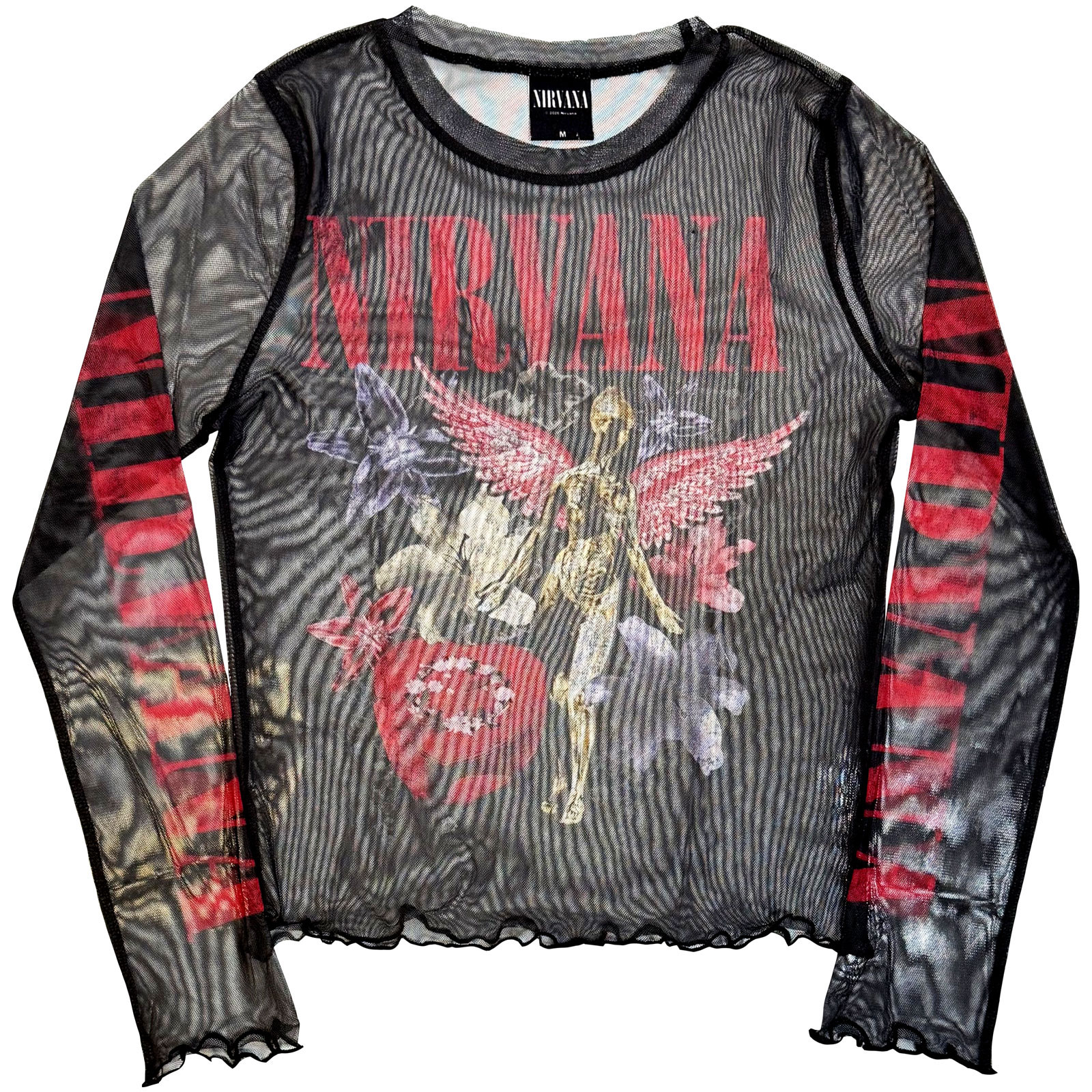 Nirvana Langærmet Mesh-Crop-Top Til Kvinder: In Utero Vintage Collage (Sort) - 2