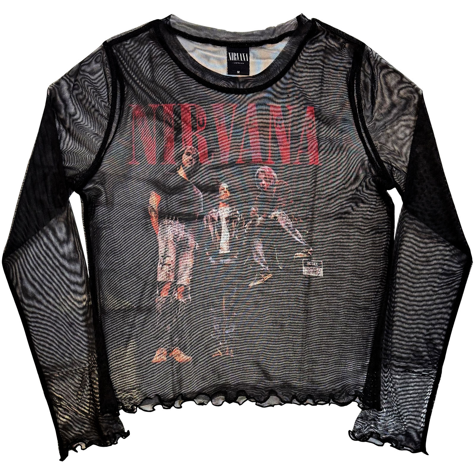 Nirvana Naisten Pitkähihainen Mesh-Crop-Toppi: In Utero Band Photo (Musta) - 2