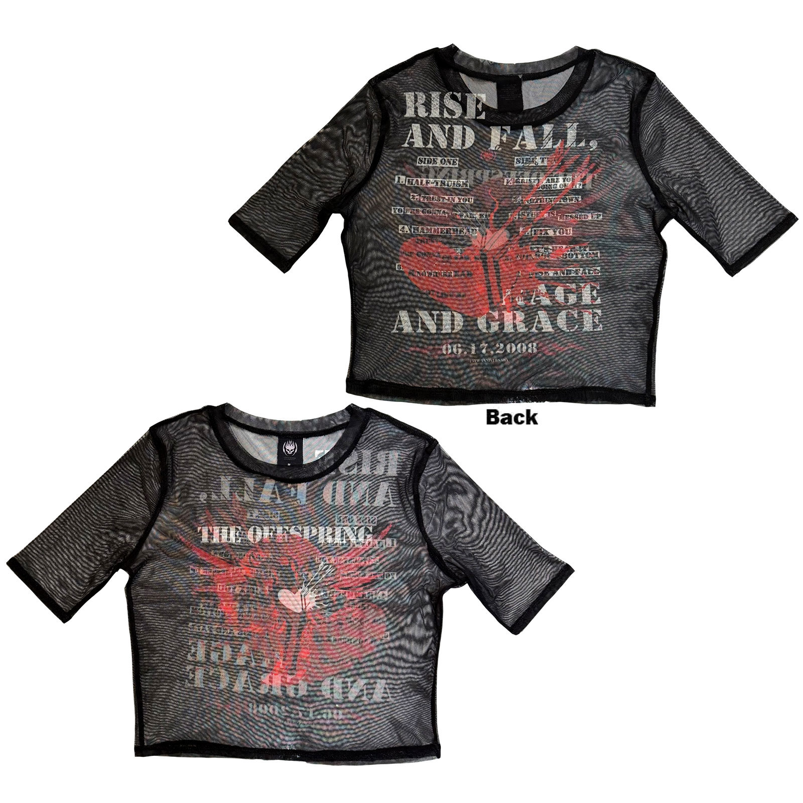 The Offspring Dam Mesh Crop Top: Rise & Fall (Svart) (Trykk På Ryggen) - 2