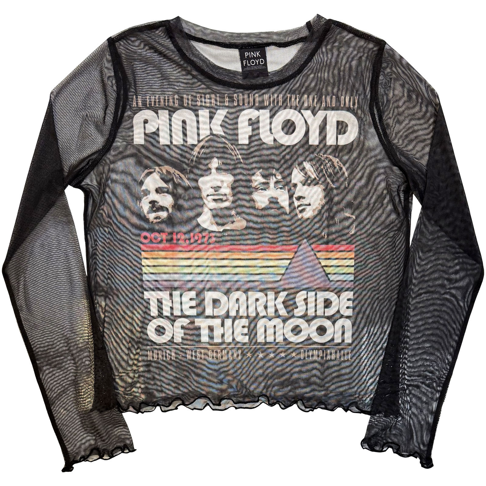 Pink Floyd Ladies Long Sleeve Mesh Crop Top: Vintage Stripes (Black) - 2