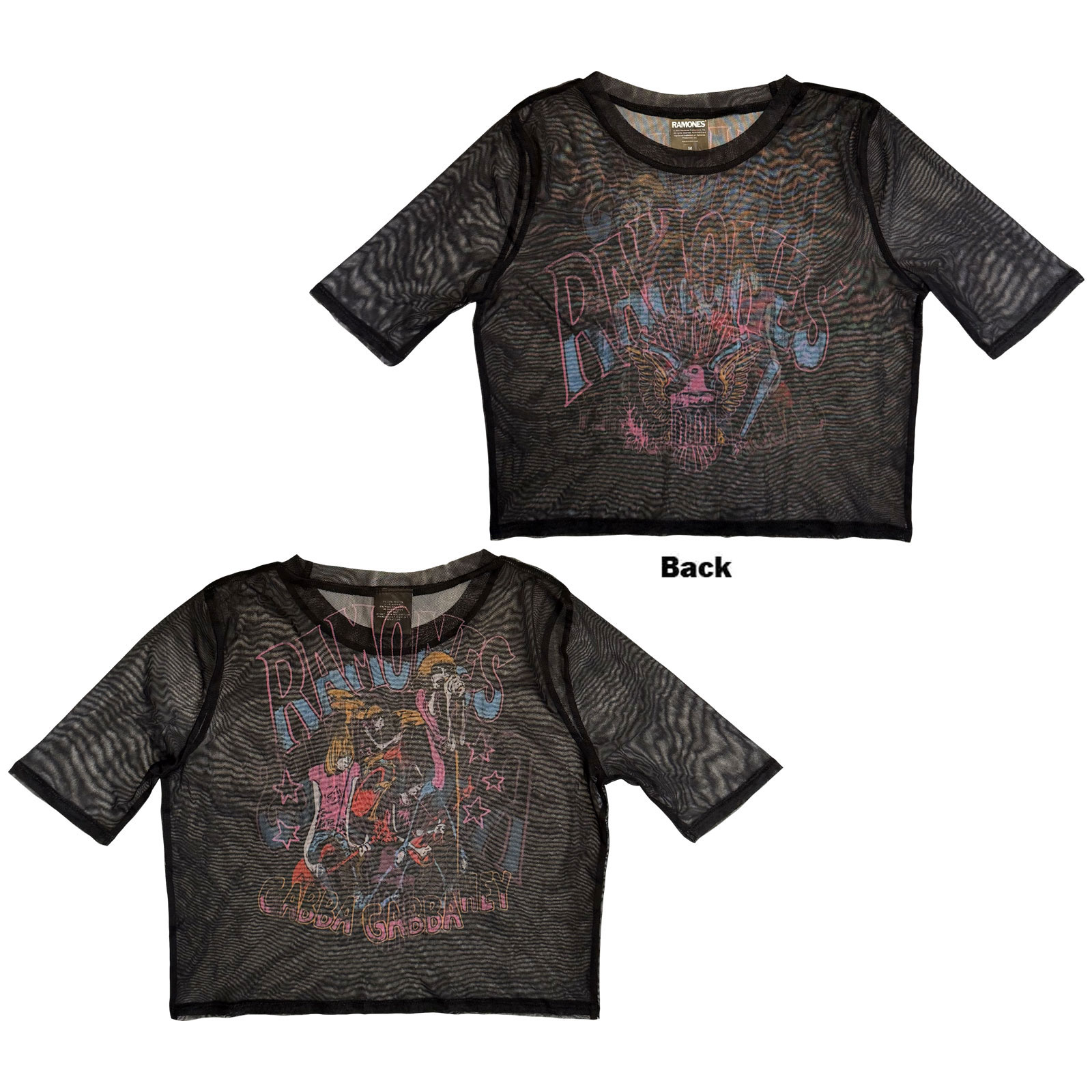 Ramones Dam Mesh Crop Top: Graffiti Illustration (Svart) (Ryggtryck) - 2