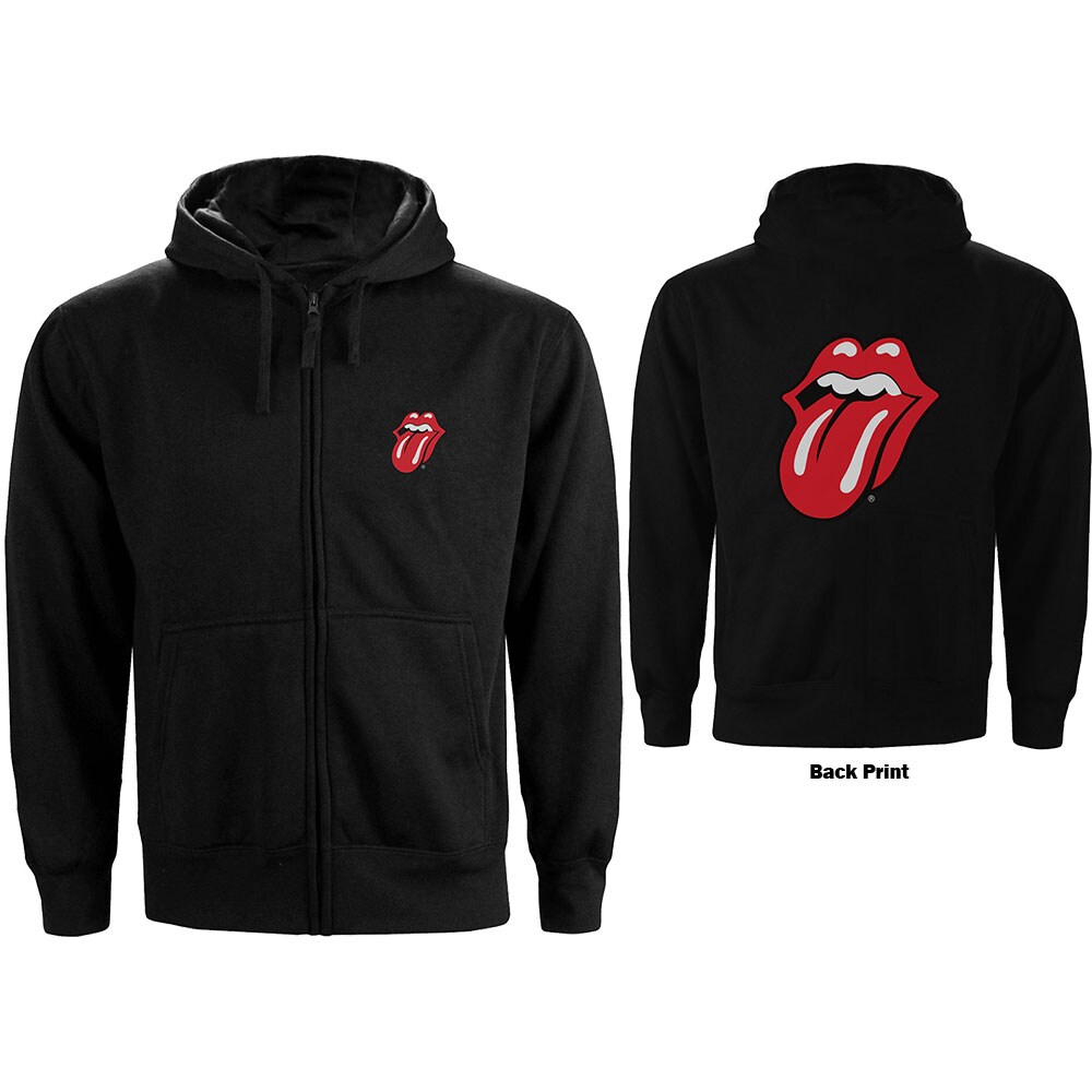 The Rolling Stones Unisex Zipped Hoodie: Classic Tongue (Back Print) (Large)