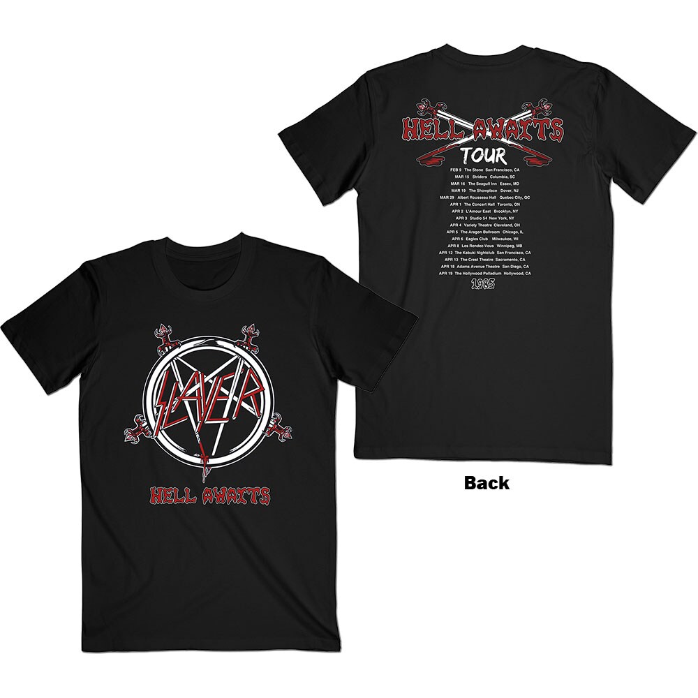 Slayer Unisex T-Shirt: Hell Awaits Tour (Back Print) (Medium)