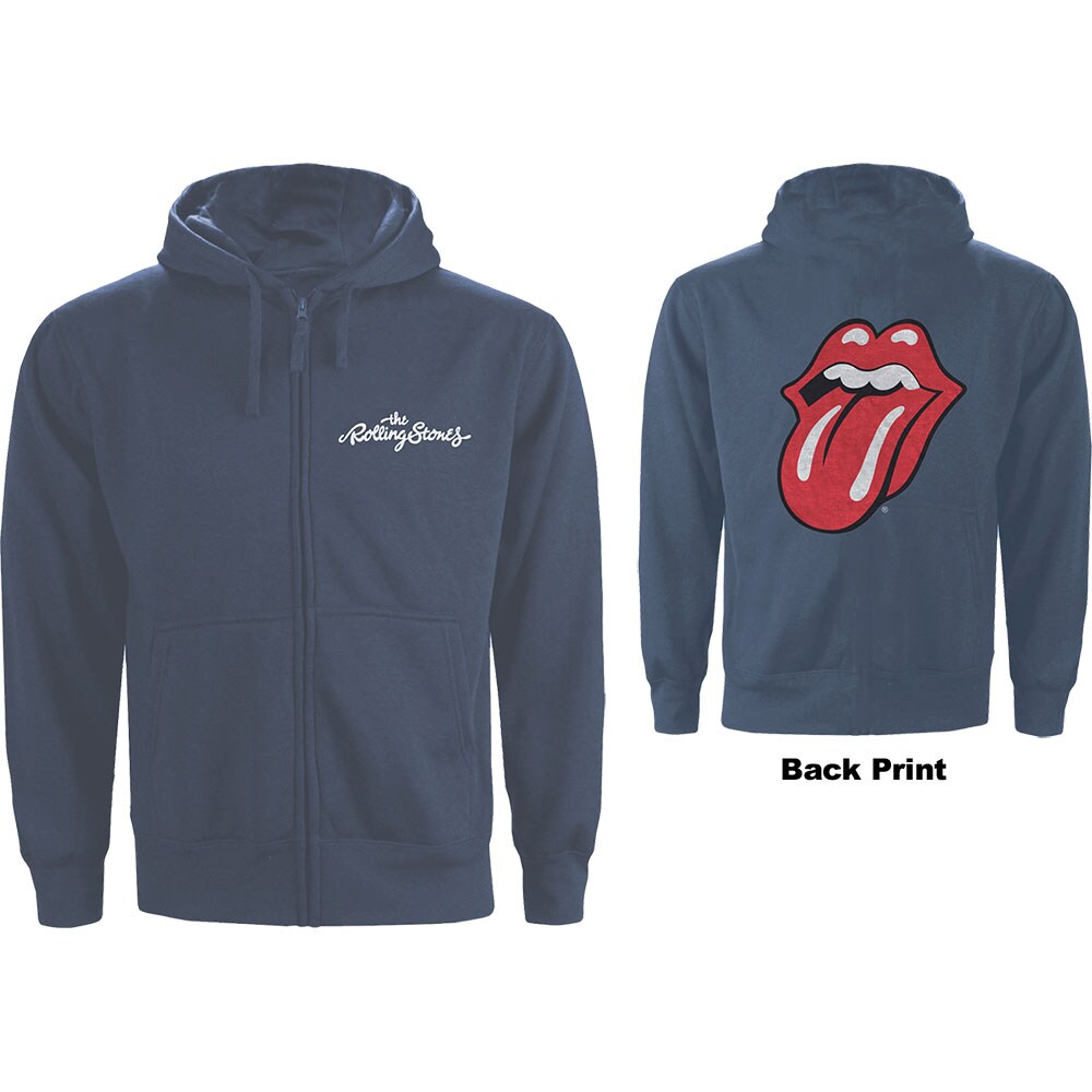 The Rolling Stones Unisex Zipped Hoodie: Classic Tongue (Back Print) (Small)