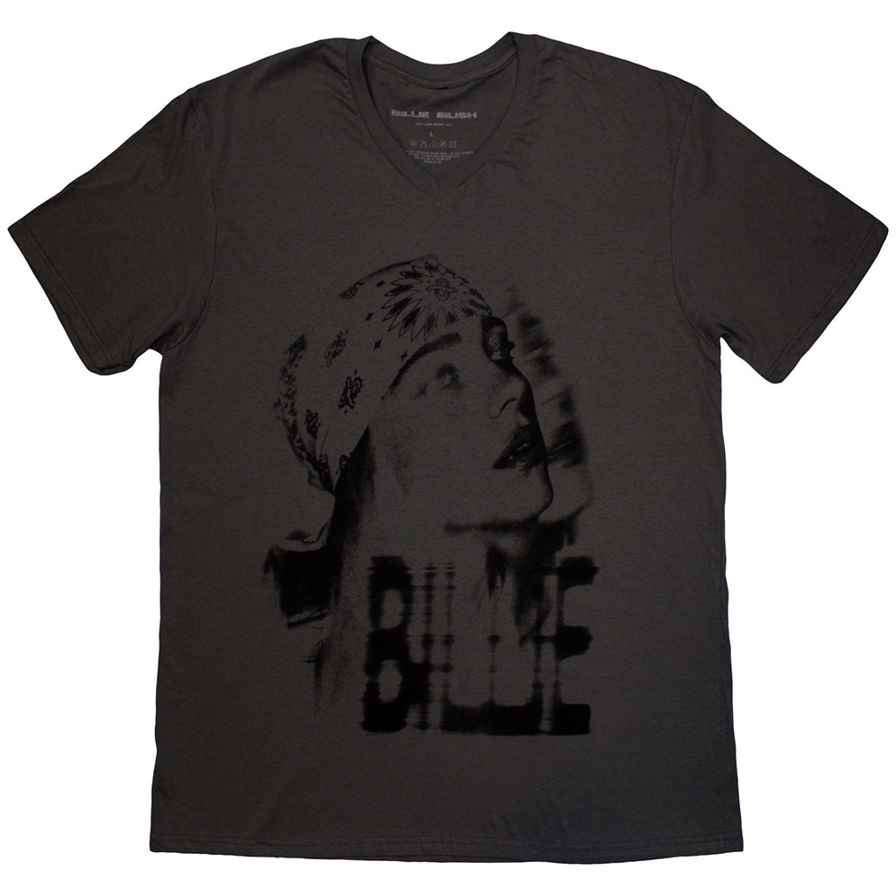 Billie Eilish Unisex T-Shirt: Tonal Bandana Photo (Charcoal Grey) (XX-Large)