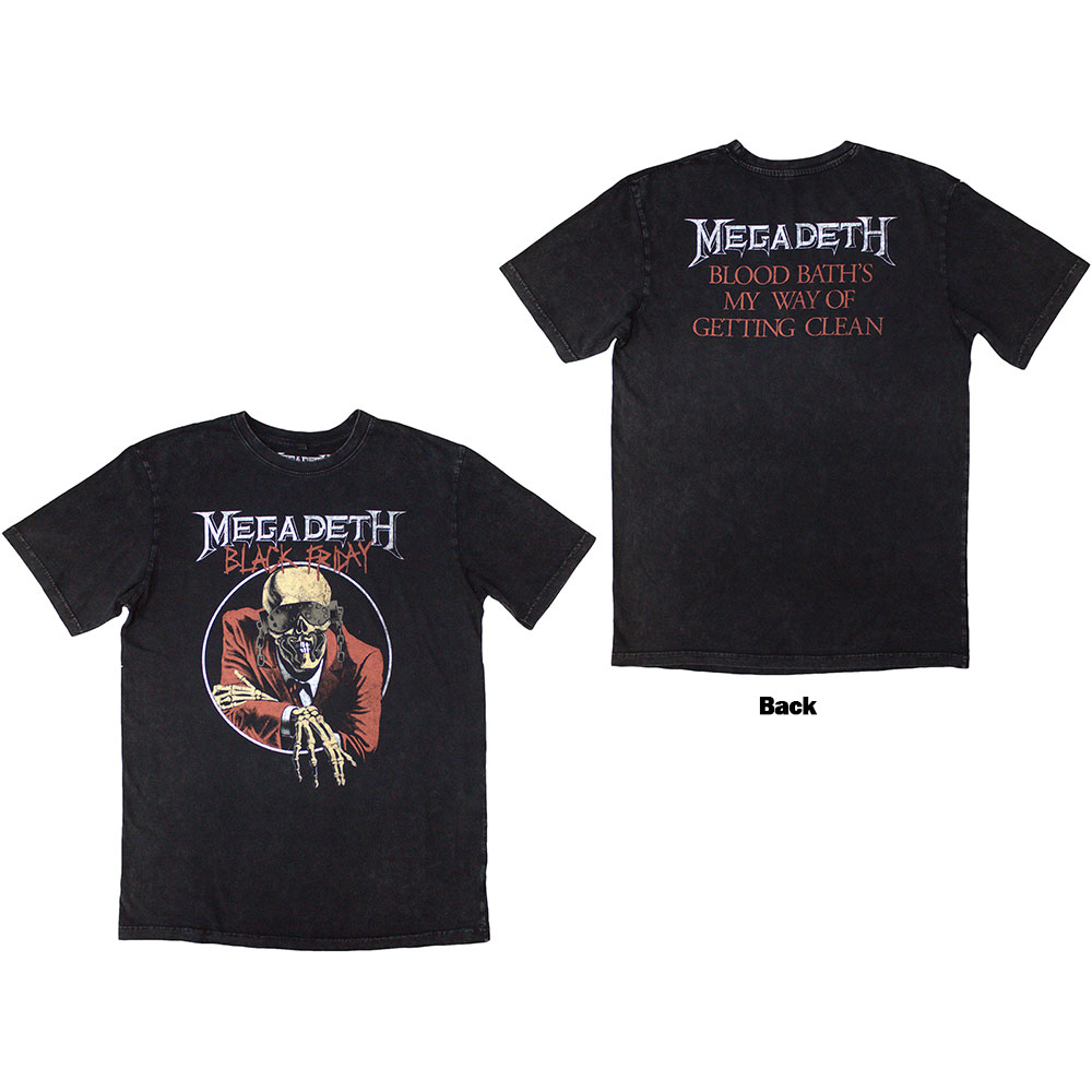 Megadeth Unisex Stone Wash T-Shirt: Black Friday (Back Print) (Large)