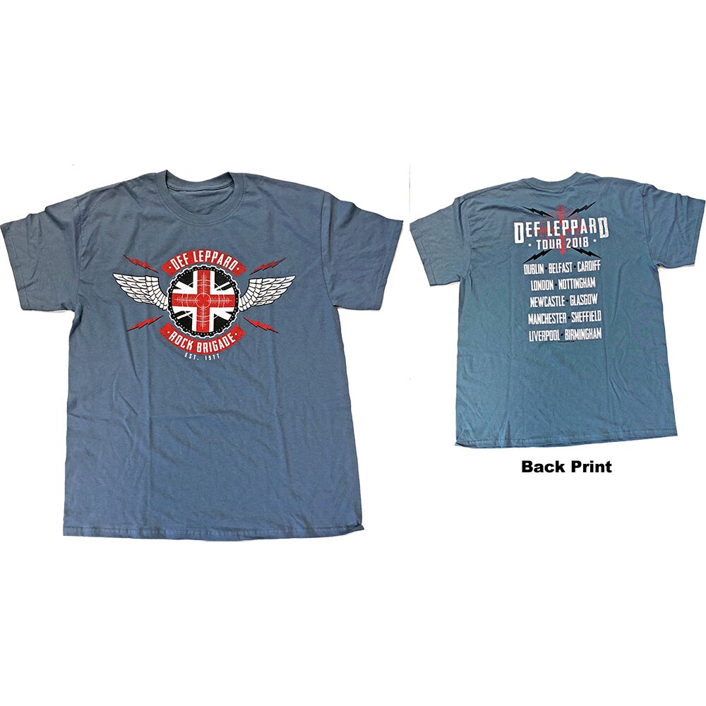 Def Leppard Unisex Tee: 2018 Tour Union Jack (Ex. Tour/Back Print) (Large)