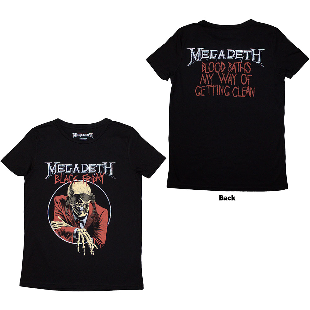 Megadeth Ladies T-Shirt: Black Friday (Back Print) (Large)