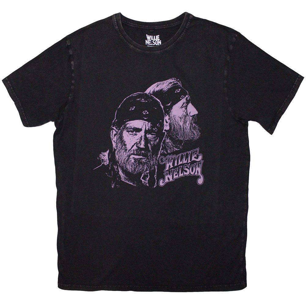 Willie Nelson Unisex Stone Wash T-Shirt: Purple Graphic (Black) (XX-Large)