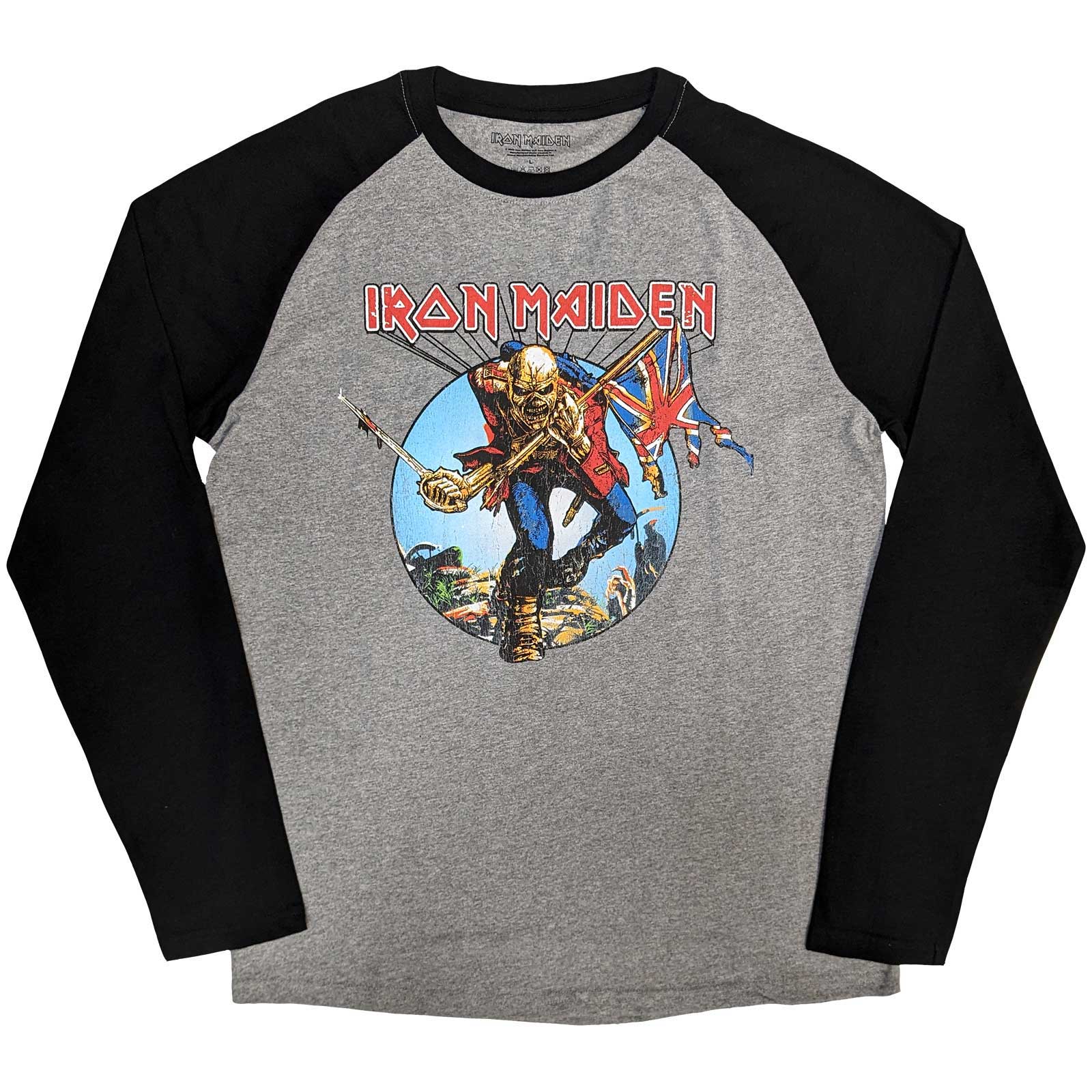 Iron Maiden Unisex Raglan T-Shirt: Trooper Burst (X-Large)
