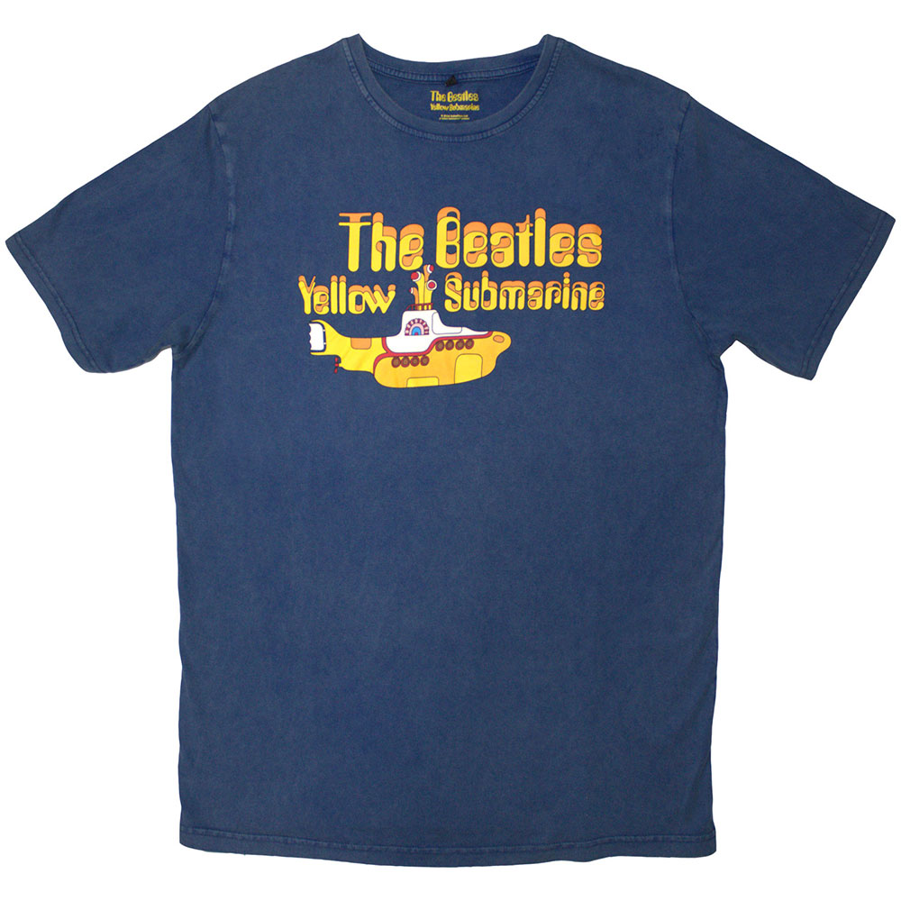 The Beatles Unisex Stone Wash T-Shirt: Logo & Sub (Denim Blue) (XX-Large)