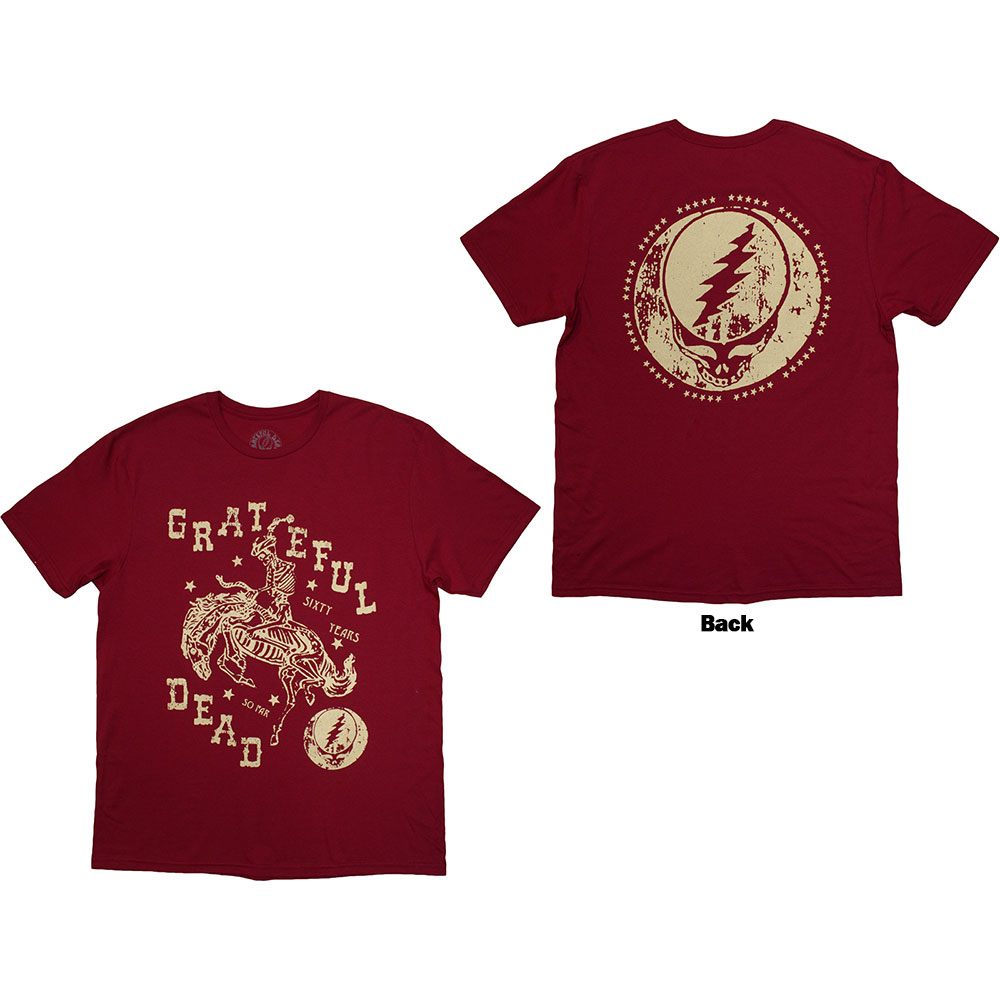 Grateful Dead Unisex T-Shirt: Skeleton Horse (Red) (Back Print) (Medium)