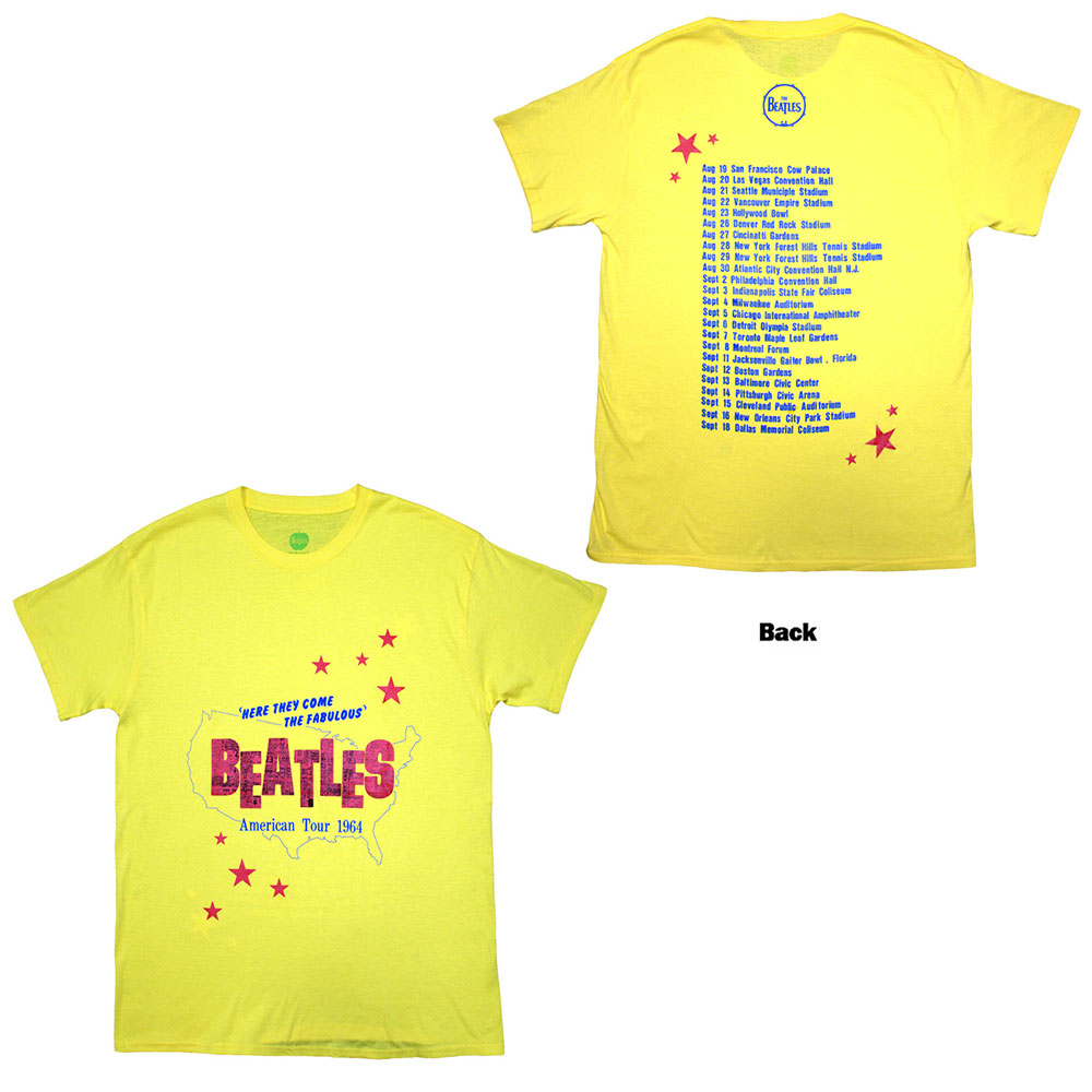 The Beatles Unisex T-Shirt: American Tour '64 (Yellow) (Back Print) (Medium)