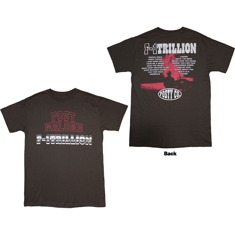 Post Malone Unisex T-Shirt: F-1 Trillion (Charcoal Grey) (Back Print) (X-Large)