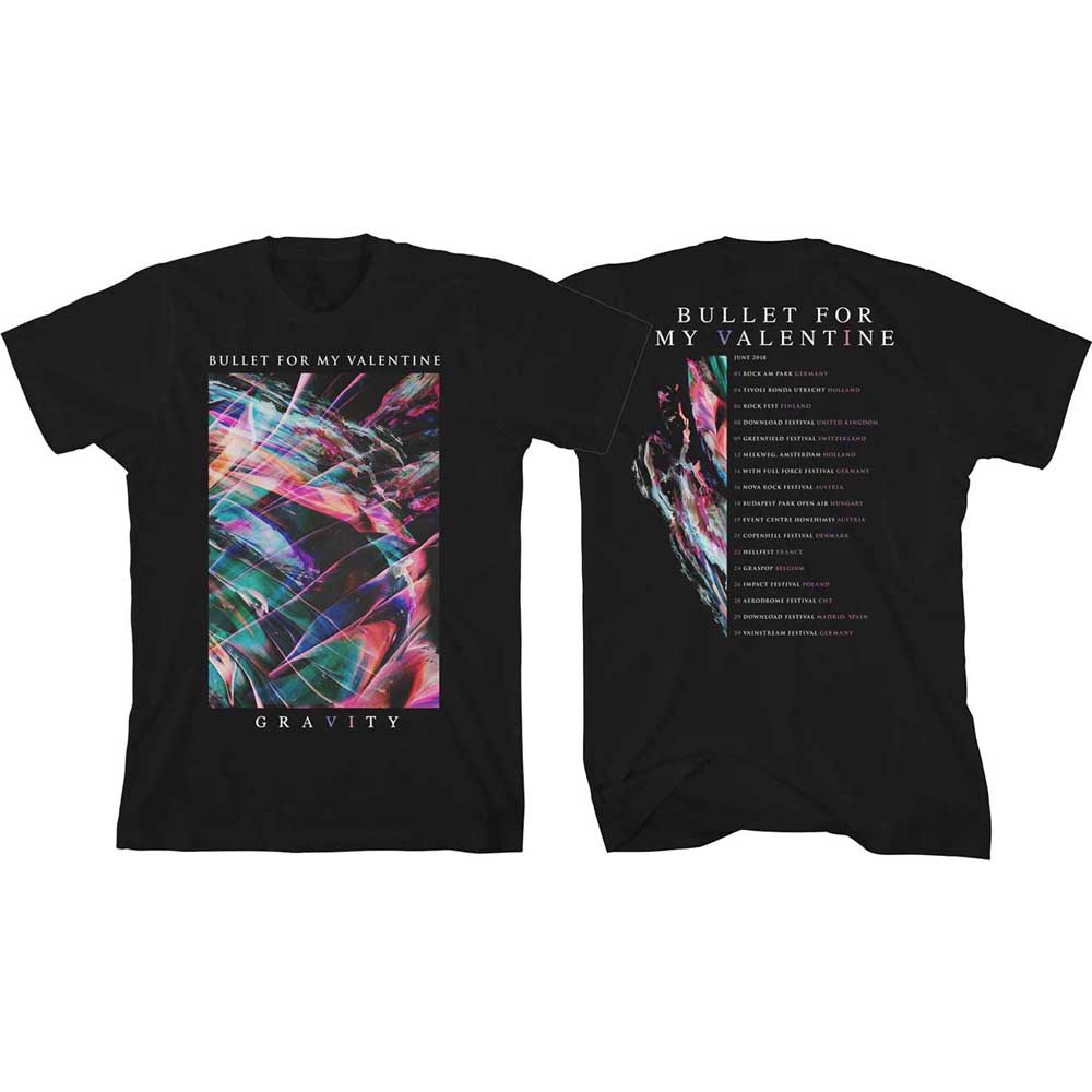 Bullet For My Valentine Unisex T-Shirt: Gravity Euro Tour 2018 (Back Print/Ex Tour) (X-Large)
