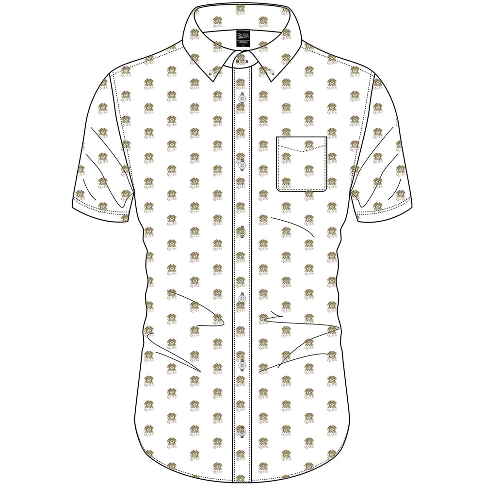 Queen Unisex Casual Shirt: Crest Pattern (All Over Print) (X-Large)