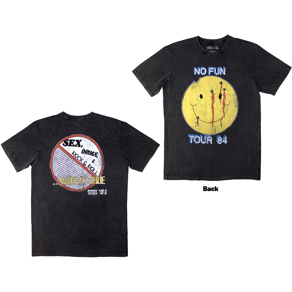 Motley Crue Unisex Stone Wash T-Shirt: No Fun Tour '84 (Back Print) (XX-Large)