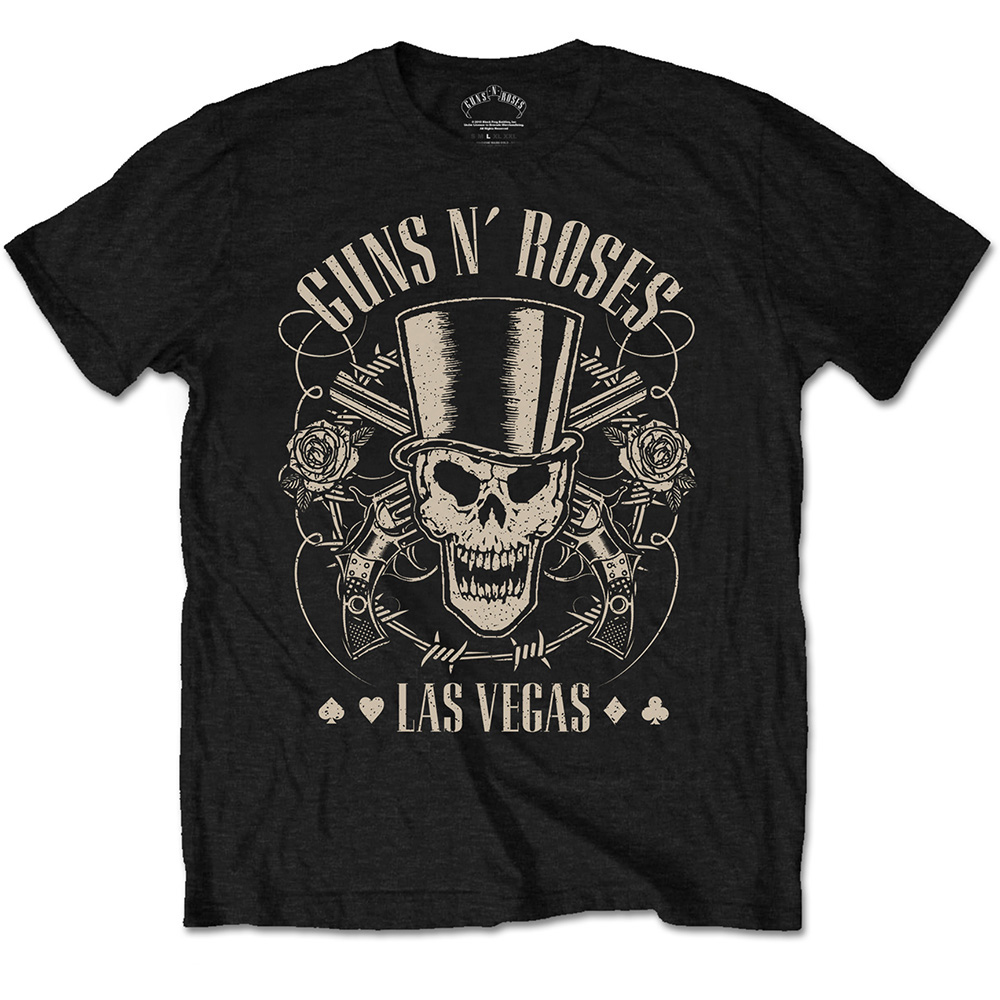 Guns N' Roses Unisex T-Shirt: Top Hat, Skull & Pistols Las Vegas (Large)