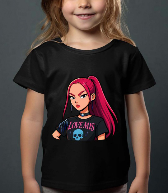 Huntrix Kpop Demon Hunters barn t-skjorte: "Mira Cartoon" - tilgjengelig i flere farger - størrelse 3-14 år - 3