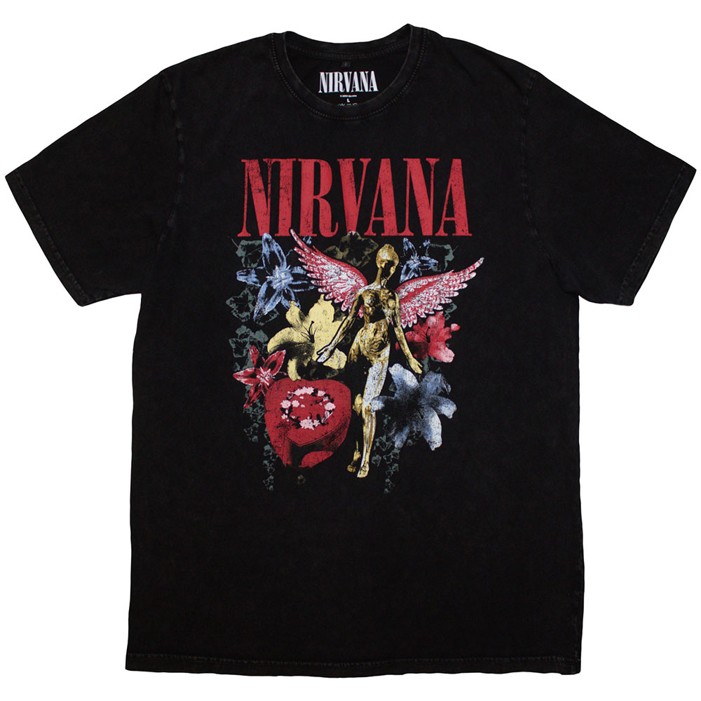 Nirvana Unisex Stone Wash T-Shirt: In Utero Vintage Collage (Large)