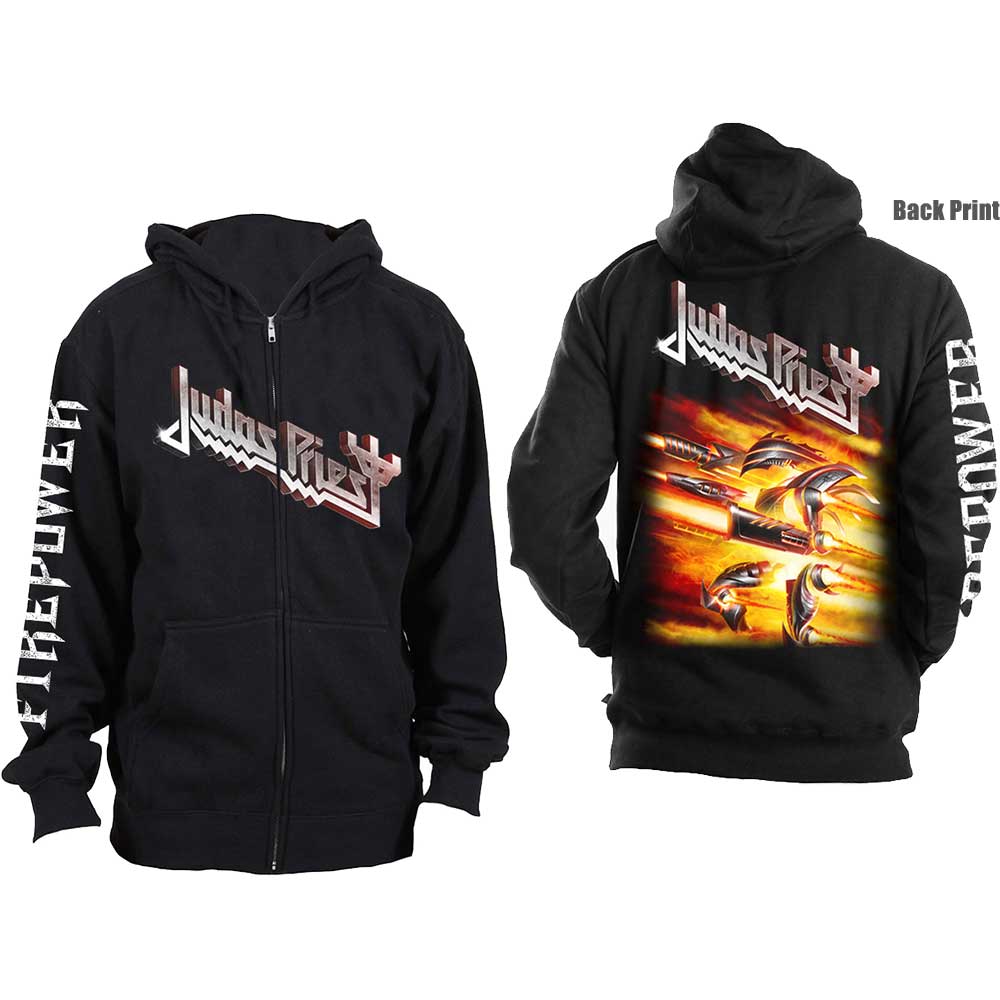 Judas Priest Unisex Zipped Hoodie: Firepower (Back Print) (Medium)