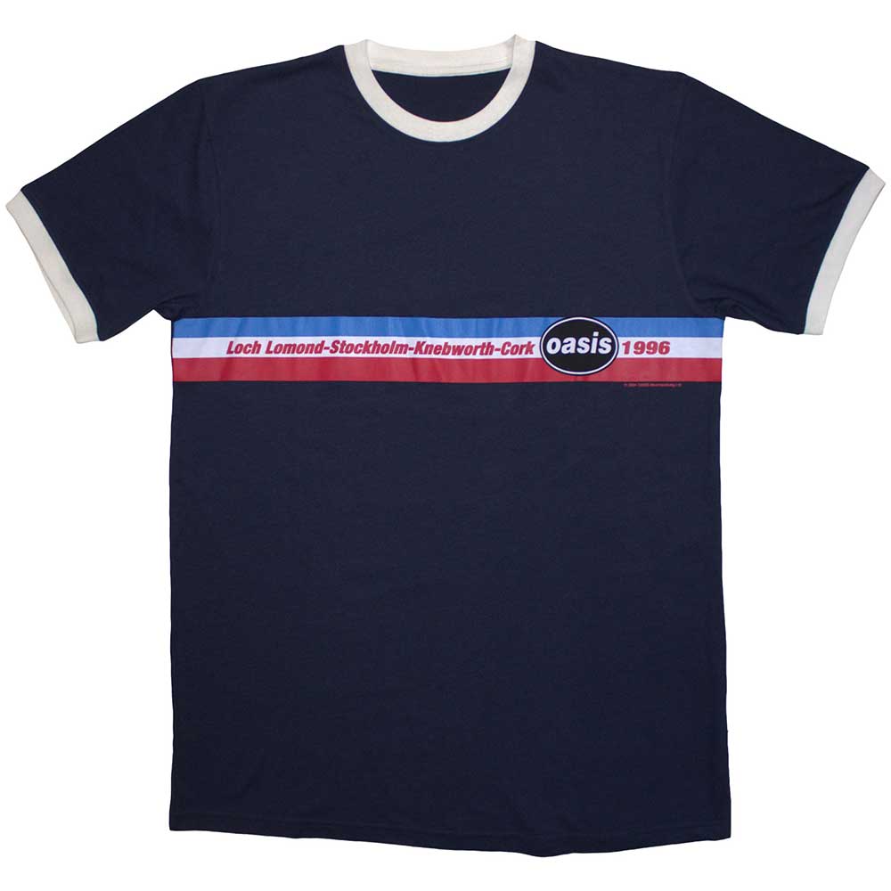 Oasis Unisex Ringer T-Shirt: 1996 Tour Horizontal Stripes Ringer (Medium)