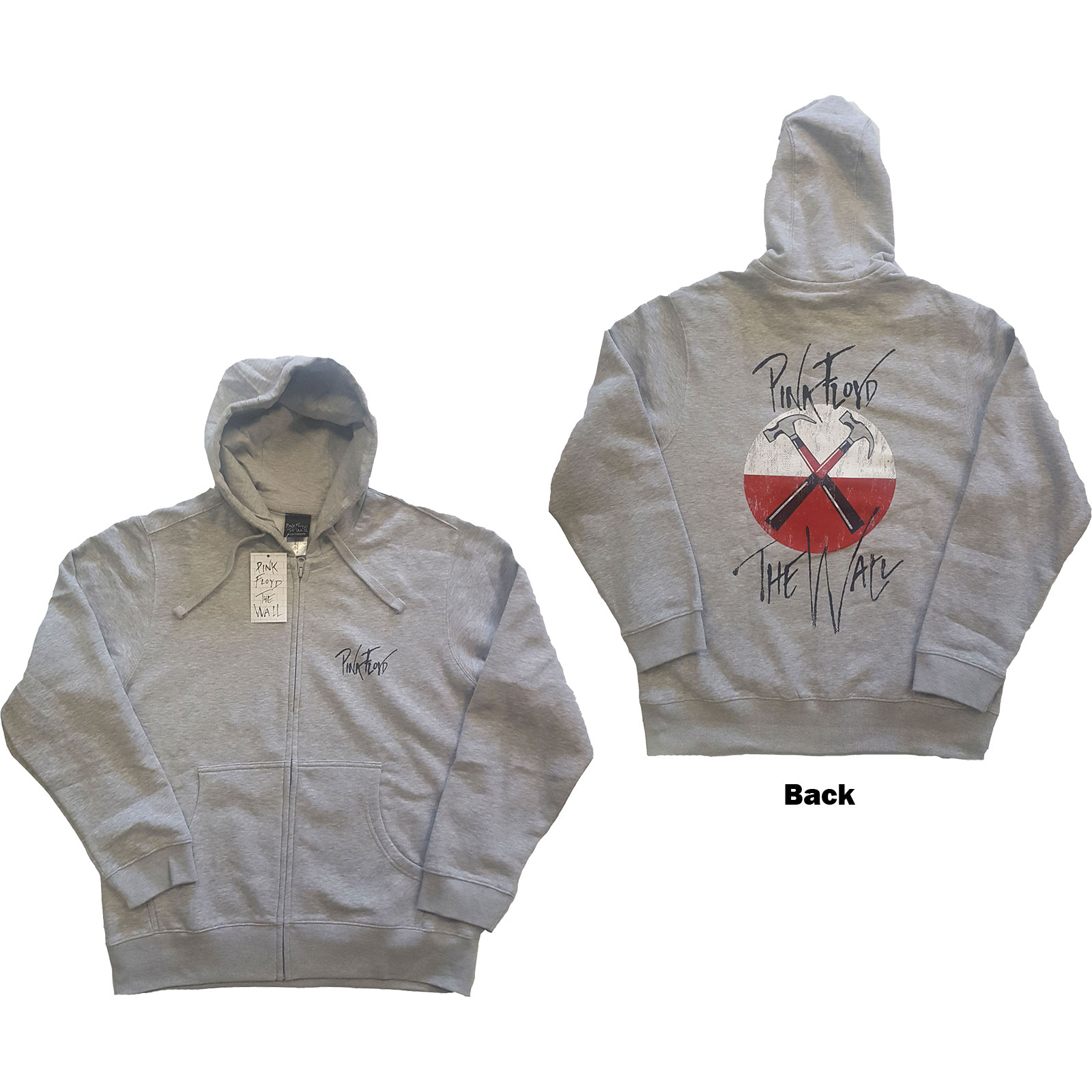 Pink Floyd Unisex Zipped Hoodie: The Wall Faded Hammers Logo (Back Print) (X-Large) - 2