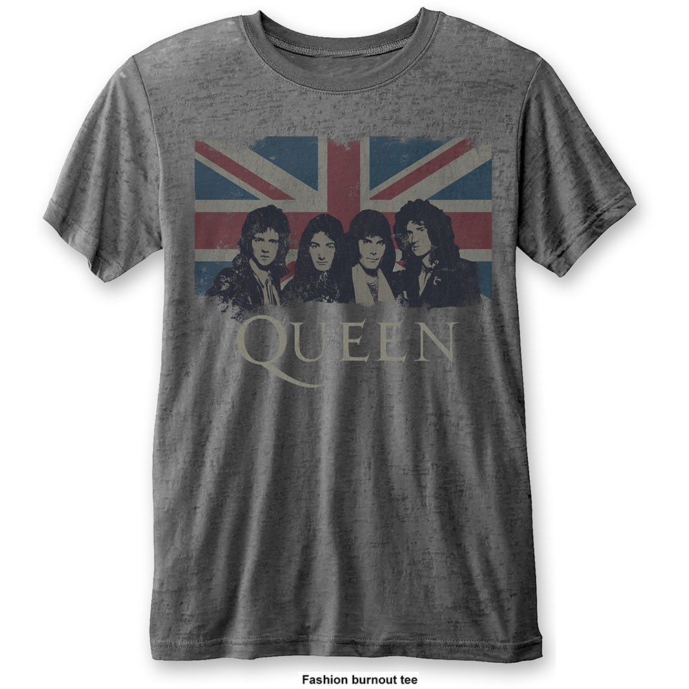 Queen Unisex Burn Out T-Shirt: Vintage Union Jack (Small)