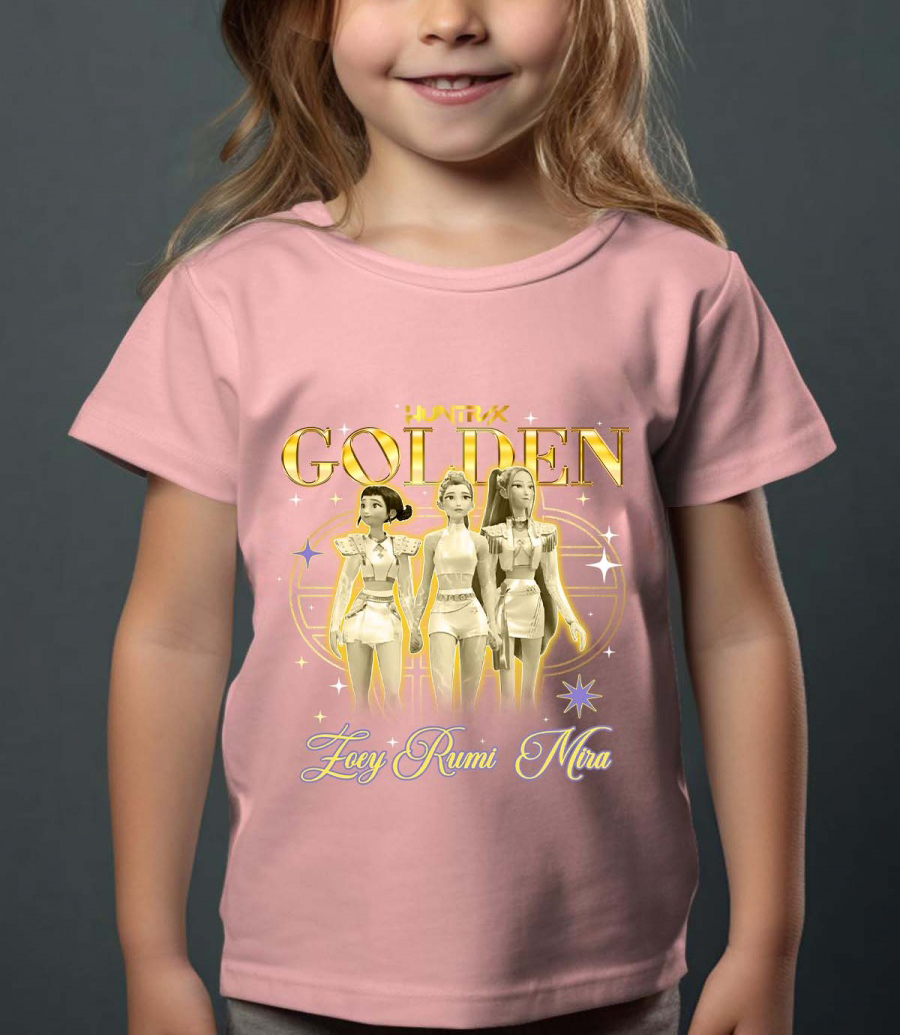 Huntrix Kpop Demon Hunters Barn T-skjorte - Golden - Rosa - 100% Bomull - Unisex