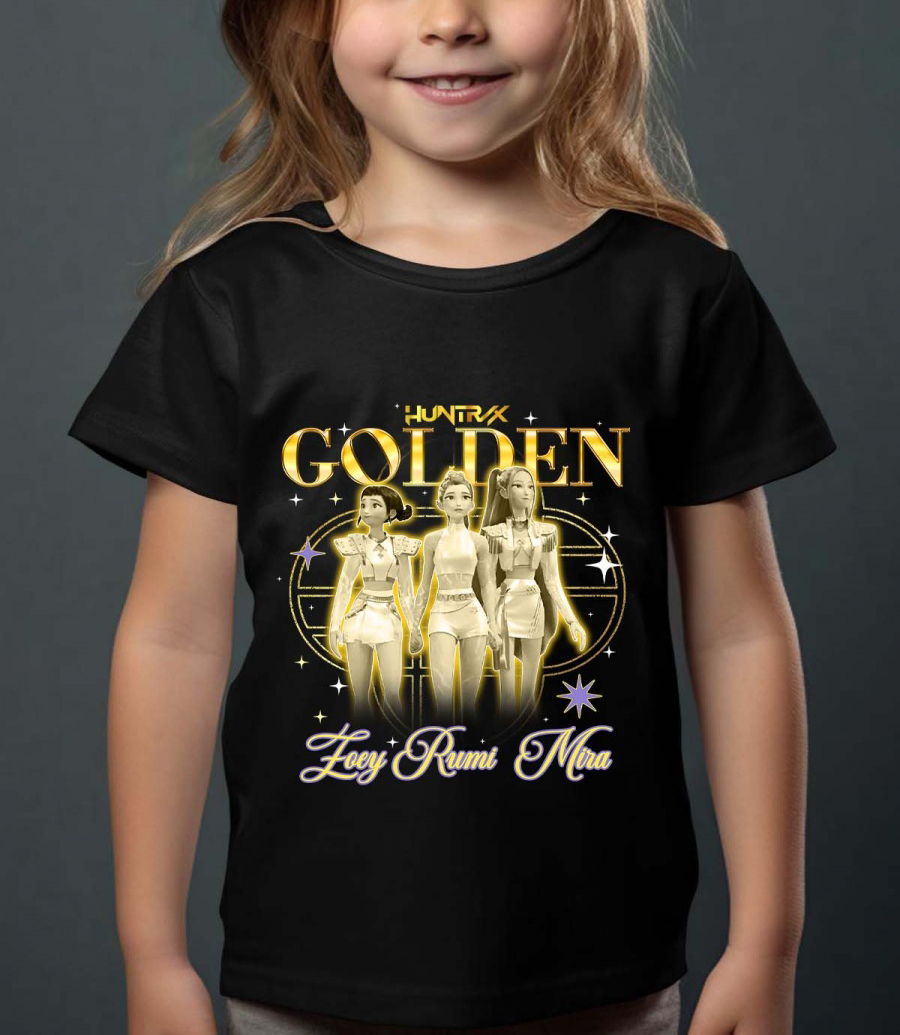 Huntrix Kpop Demon Hunters Børn T-shirt - Golden - Sort - 100% Bomuld - Unisex