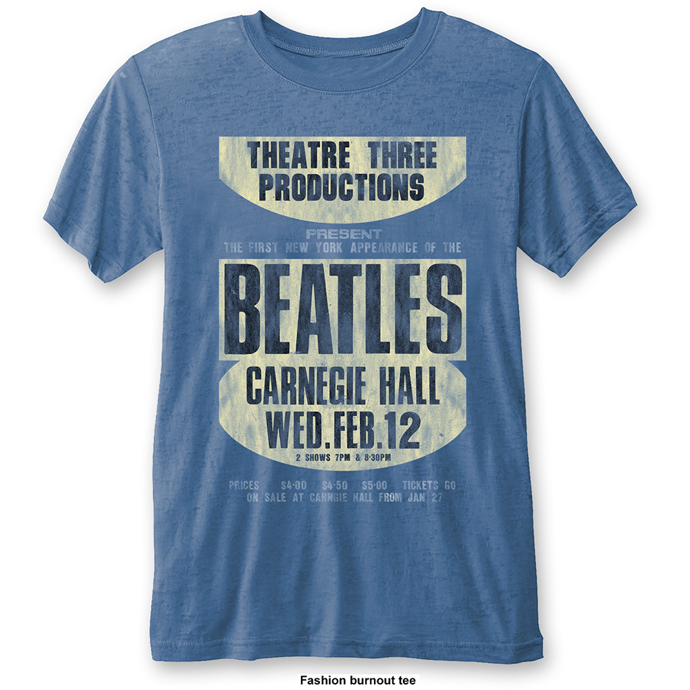 The Beatles Unisex Burn Out T-Shirt: Carnegie Hall (Small)