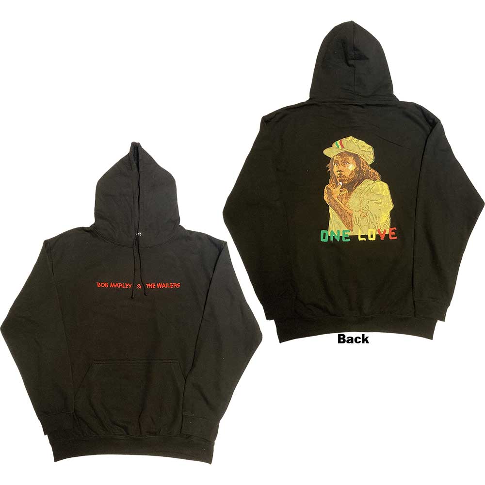 Bob Marley Unisex Pullover Hoodie: Wailers One Love Portrait (Back Print & Embroidery) (Medium)