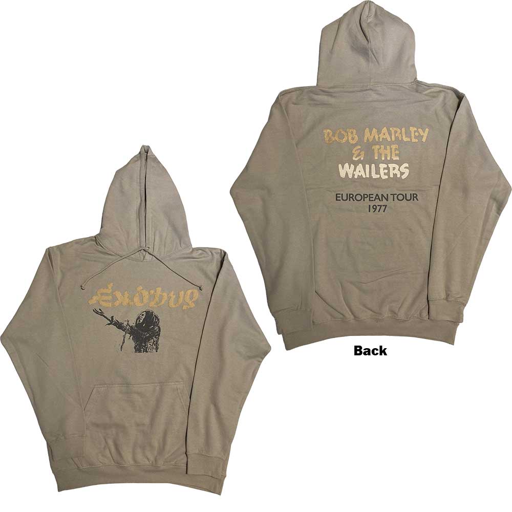 Bob Marley Unisex Pullover Hoodie: Exodus Mic Photo Wailers Tour 77 (Back Print & Hi-Build) (X-Large)