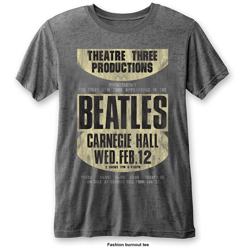The Beatles Unisex Burn Out T-Shirt: Carnegie Hall (Medium)
