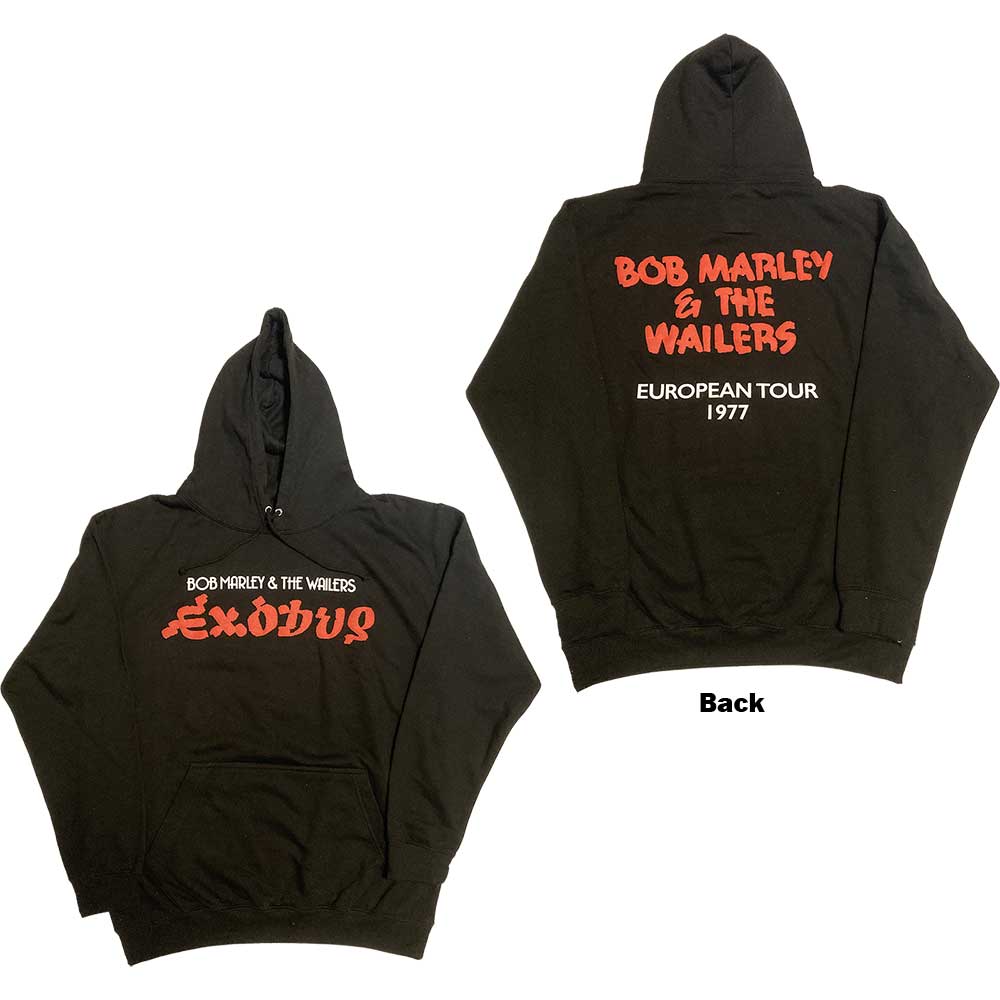 Bob Marley Unisex Pullover Hoodie: Exodus Wailers European Tour '77 (Back Print & Hi-Build) (Large)