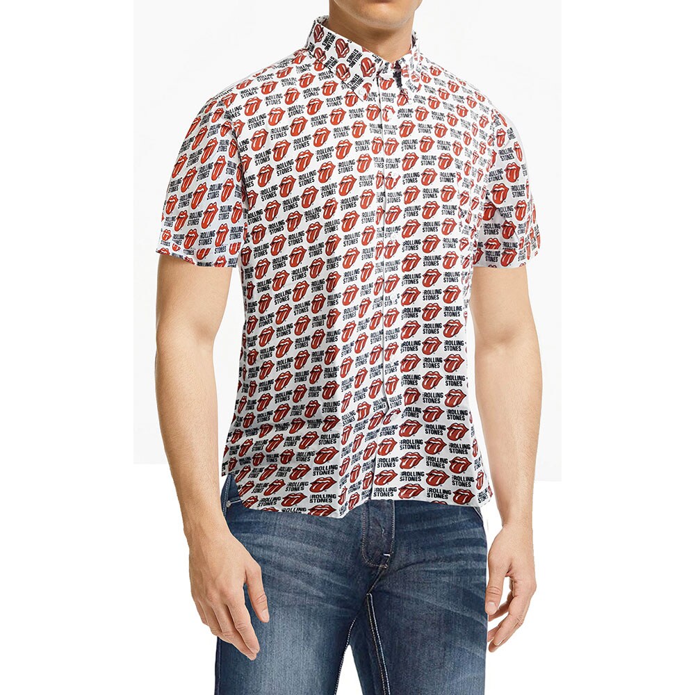 The Rolling Stones Unisex Casual Shirt: Tongue and Text (All Over Print) (Large)