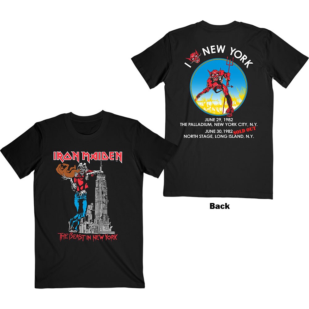 Iron Maiden Unisex T-Shirt: The Beast In New York (Back Print) (Large)
