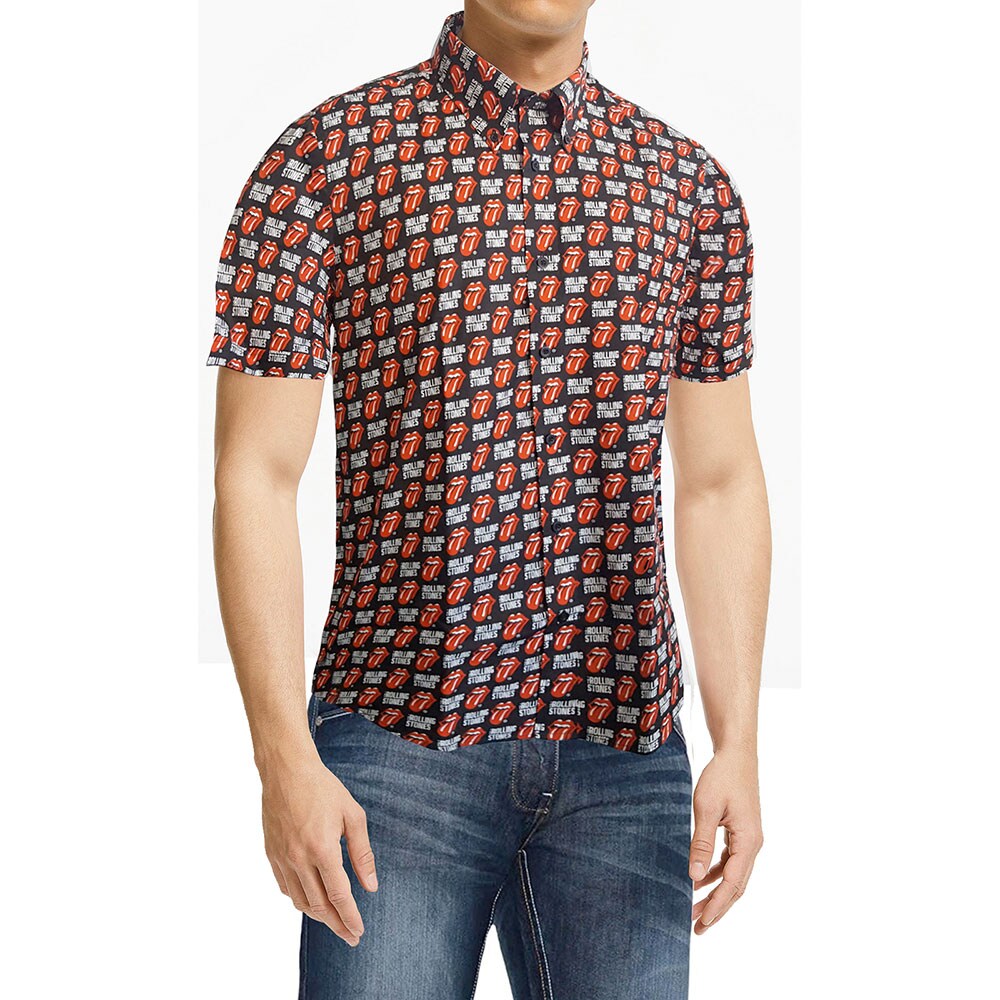 The Rolling Stones Unisex Casual Shirt: Tongue and Text (All Over Print) (Medium)