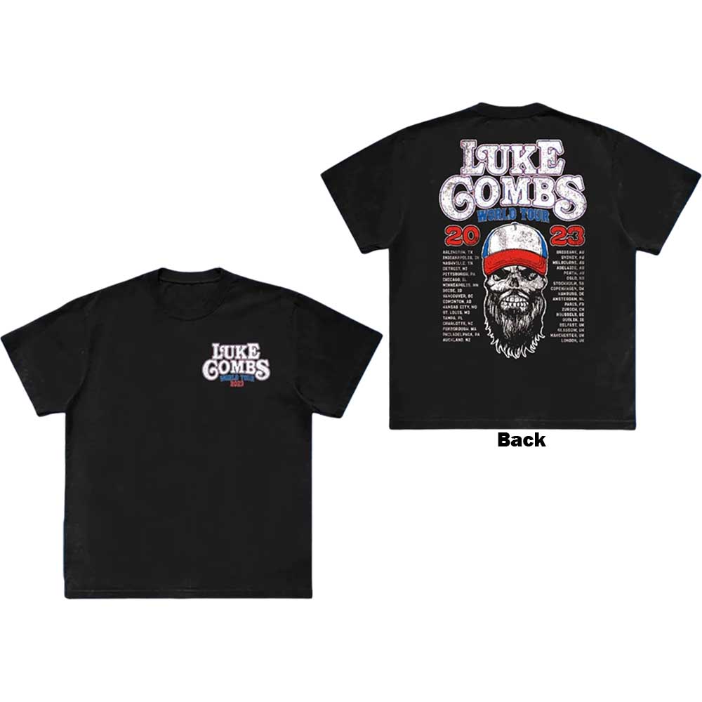 Luke Combs Unisex T-Shirt: Tour '23 Skull (Back Print & Ex-Tour) (Small)