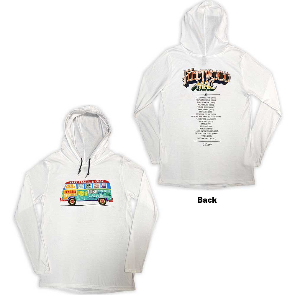 Fleetwood Mac Unisex Pullover Hoodie: Albums Bus Lightweight (Backprint & Ex-Tour) (Large)