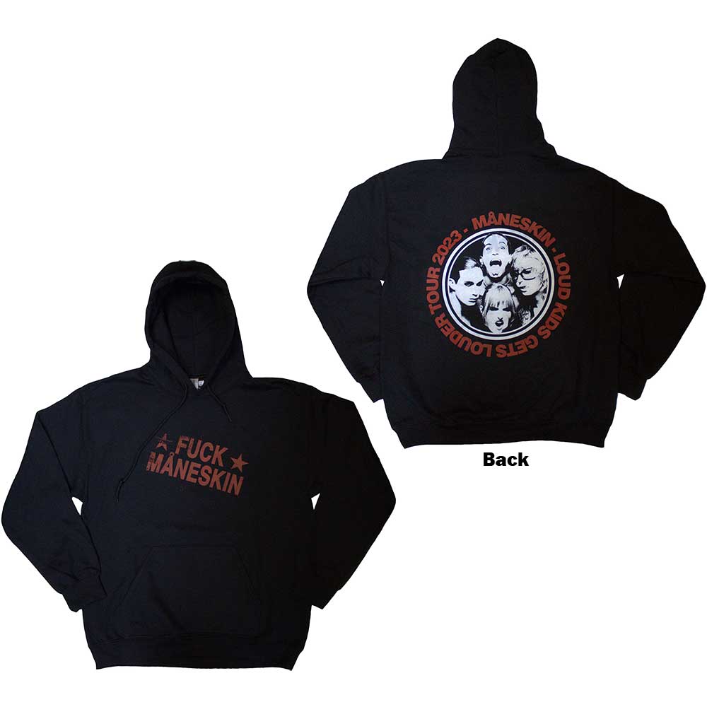 Maneskin Unisex Pullover Hoodie: Fuck Maneskin (Back Print & Ex-Tour) (Large)
