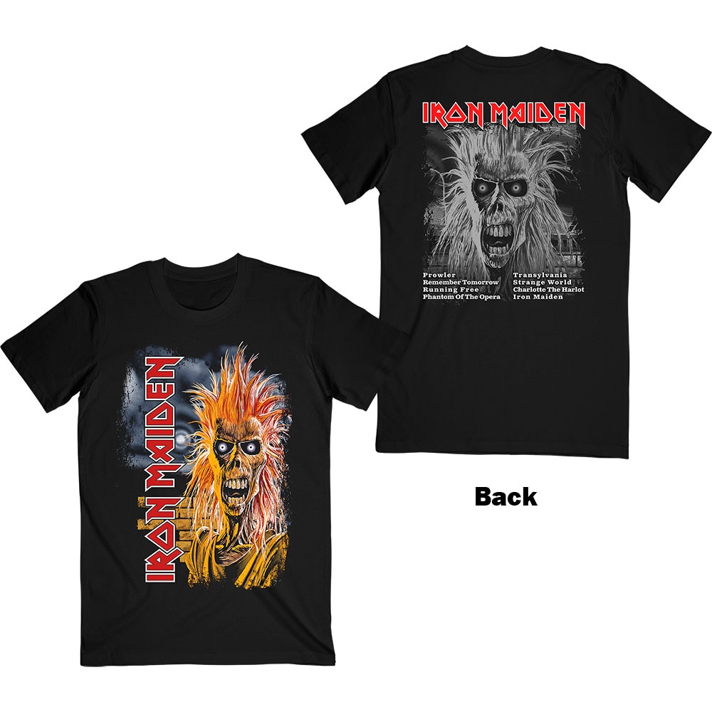 Iron Maiden Unisex T-Shirt: First Album Track list V.3. (Back Print) (X-Large)