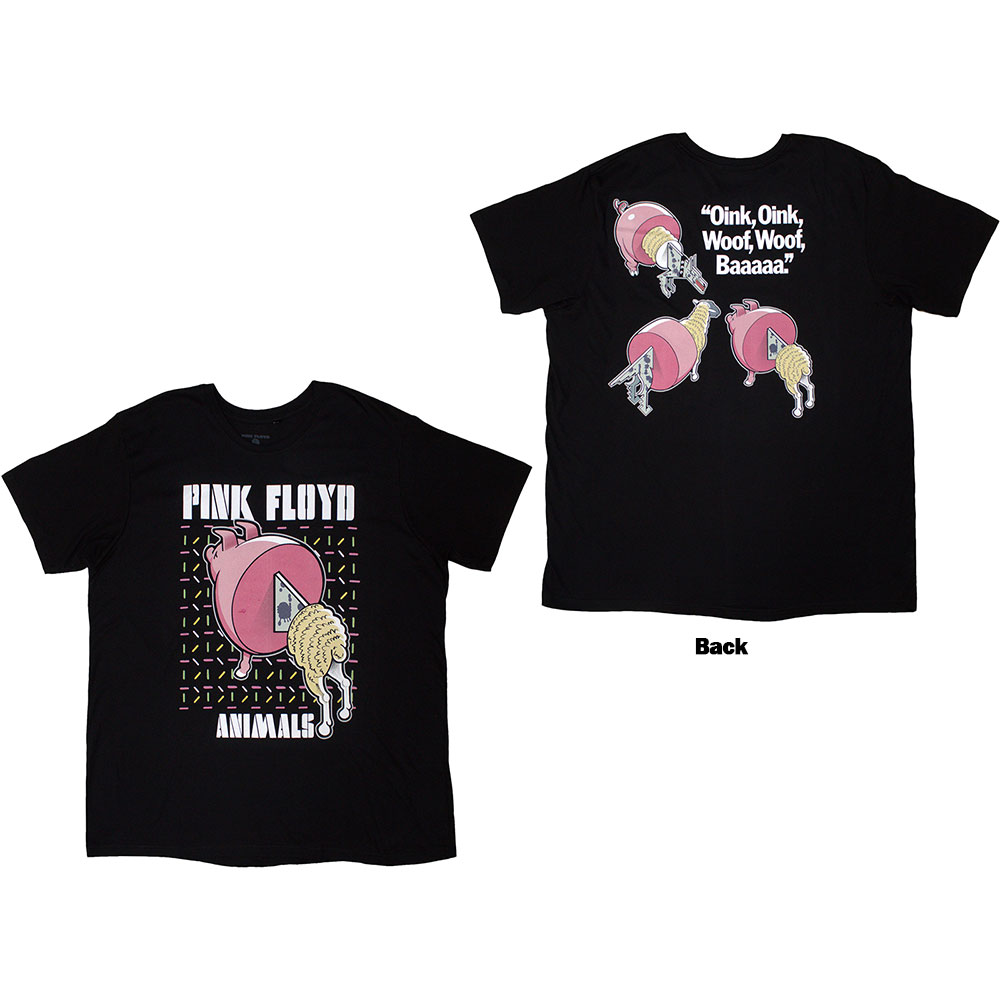 Pink Floyd Unisex T-Shirt: Animals Cartoons (Back Print) (X-Large)